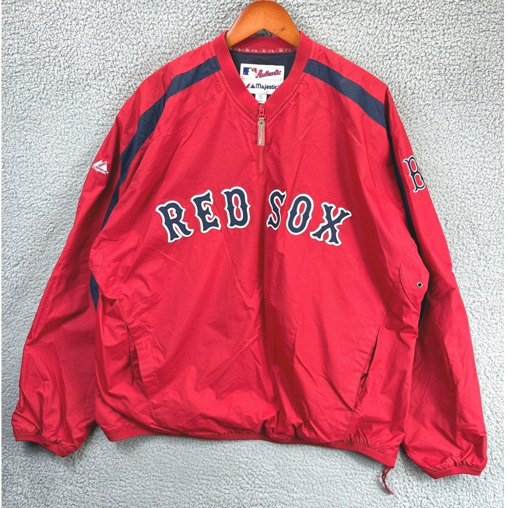 Majestic Boston Red Sox MLB Batting Pullover Jacket Mens XL Red Sporty Blokecore